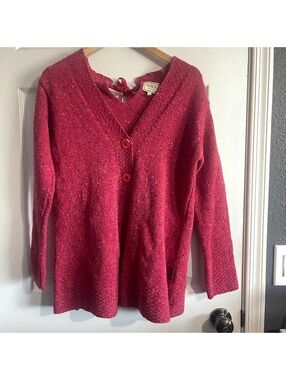 Avoca Ireland Merino Wool Sweater M Pink Donegal Tweed Button Ribbon Cardigan